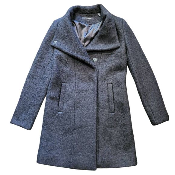 Kenneth Cole Coat Women's Small Black Asymmetrical Boucle Walker Coat Wool - Picture 2 of 7